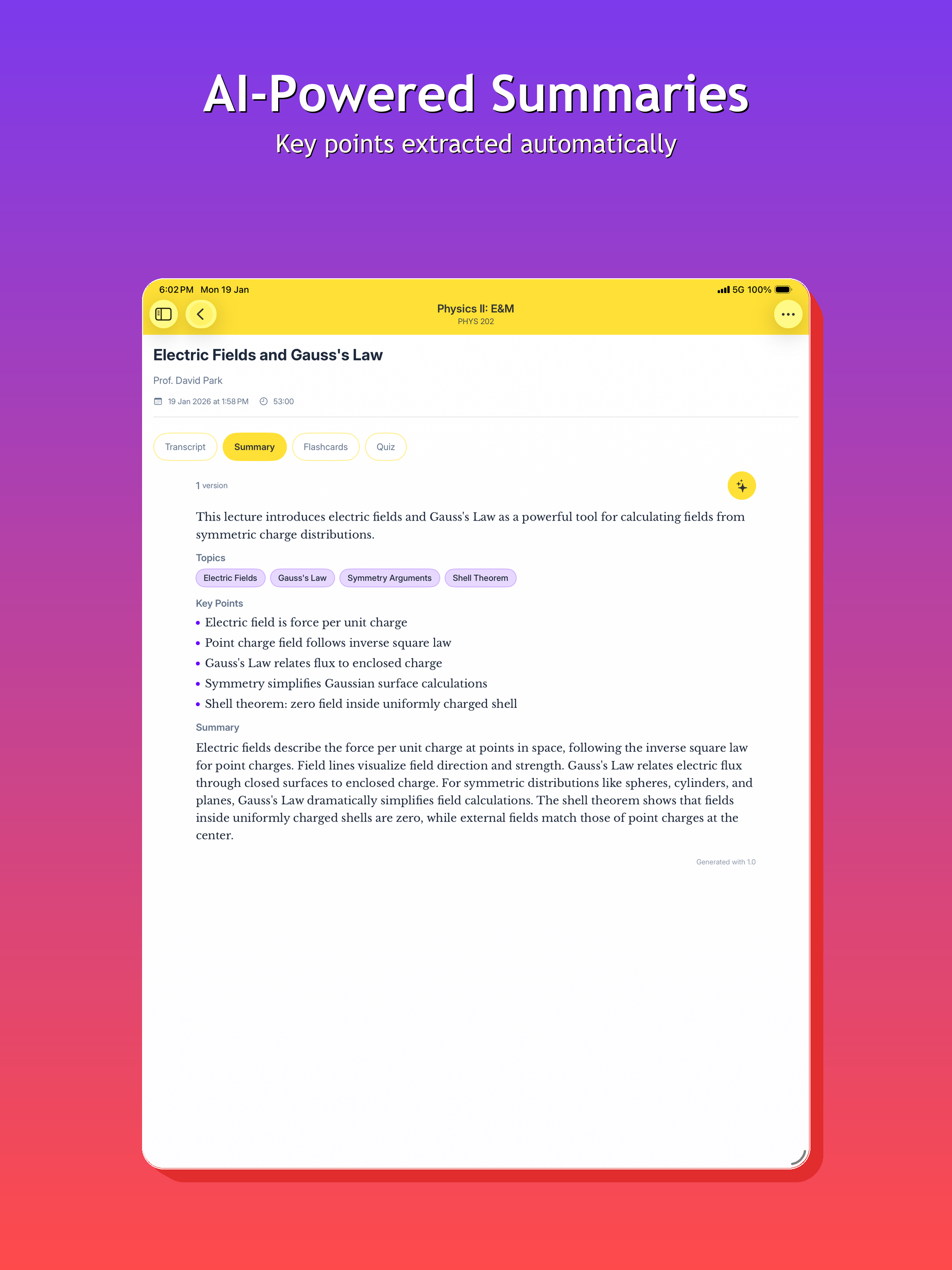 Lectures.AI on iPad - AI Summaries